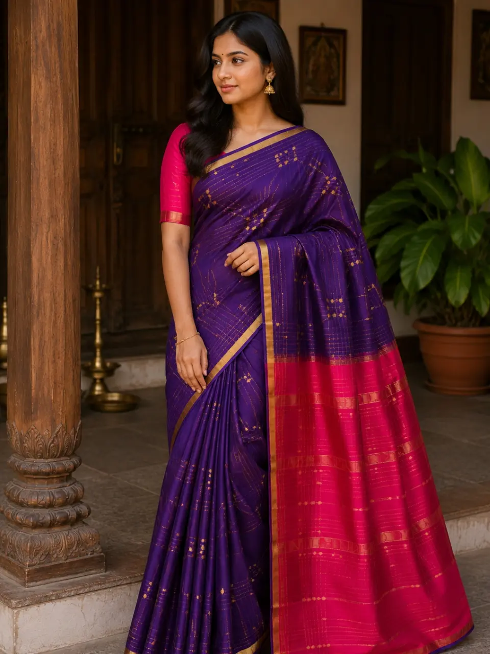 Semi Soft Silk Saree – Zari Woven Design with Contrast Pallu & Blouse