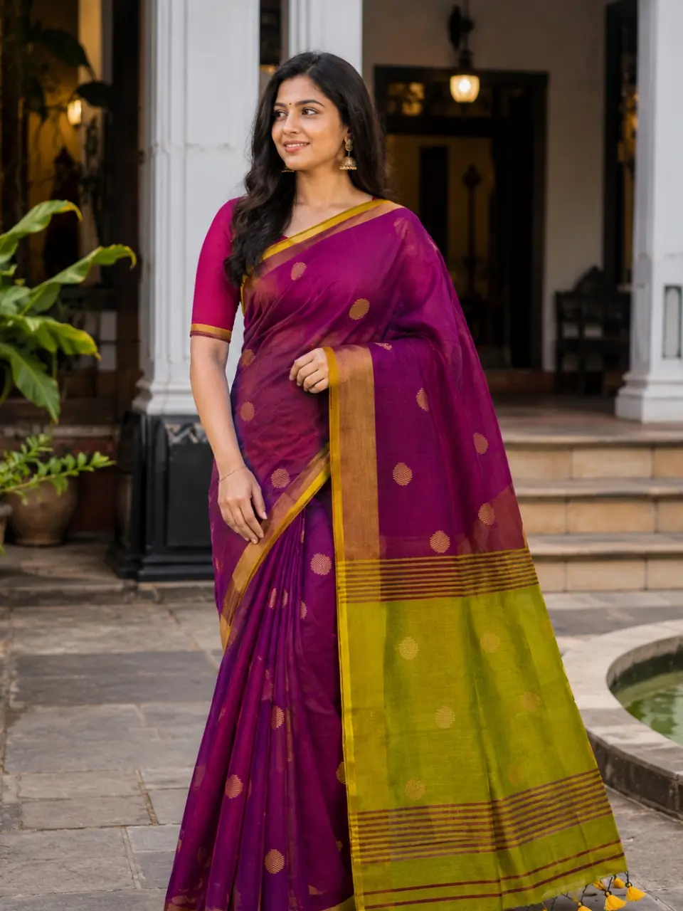 Ball Linen Khadi Cotton Saree – Handwork Design with Contrast Pallu & Blouse