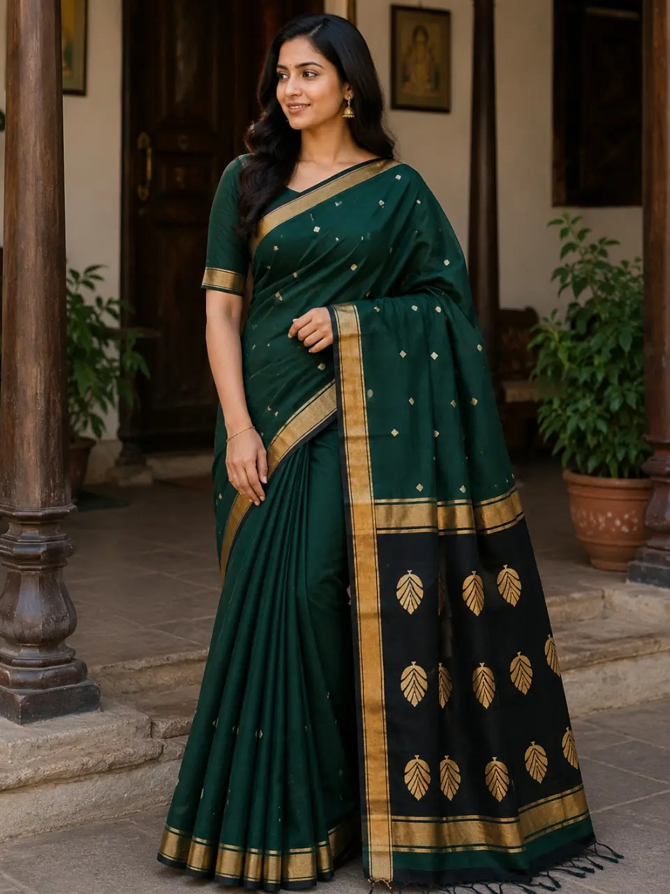 Maheshwari Silk Saree – Zari Weaving with Contrast Pallu & Blouse