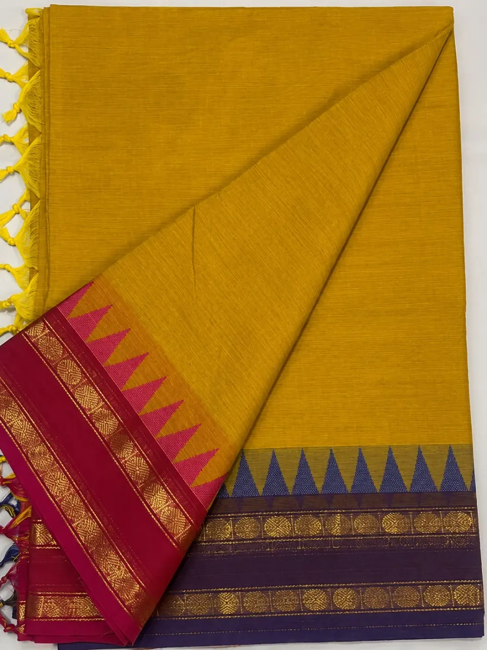 Chettinad Cotton Saree – Ganga Jamuna Zari Border with Striped Pallu
