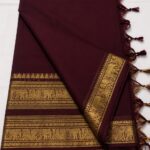 Kanchi Cotton Saree – Double Zari Border with Striped Pallu & Running Blouse