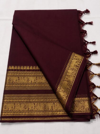 Kanchi Cotton Saree – Double Zari Border with Striped Pallu & Running Blouse