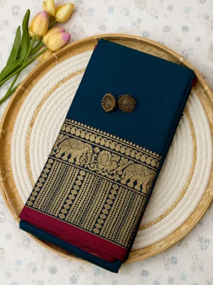 Narayanpet Cotton Saree – Traditional Elephant Border with Running Blouse