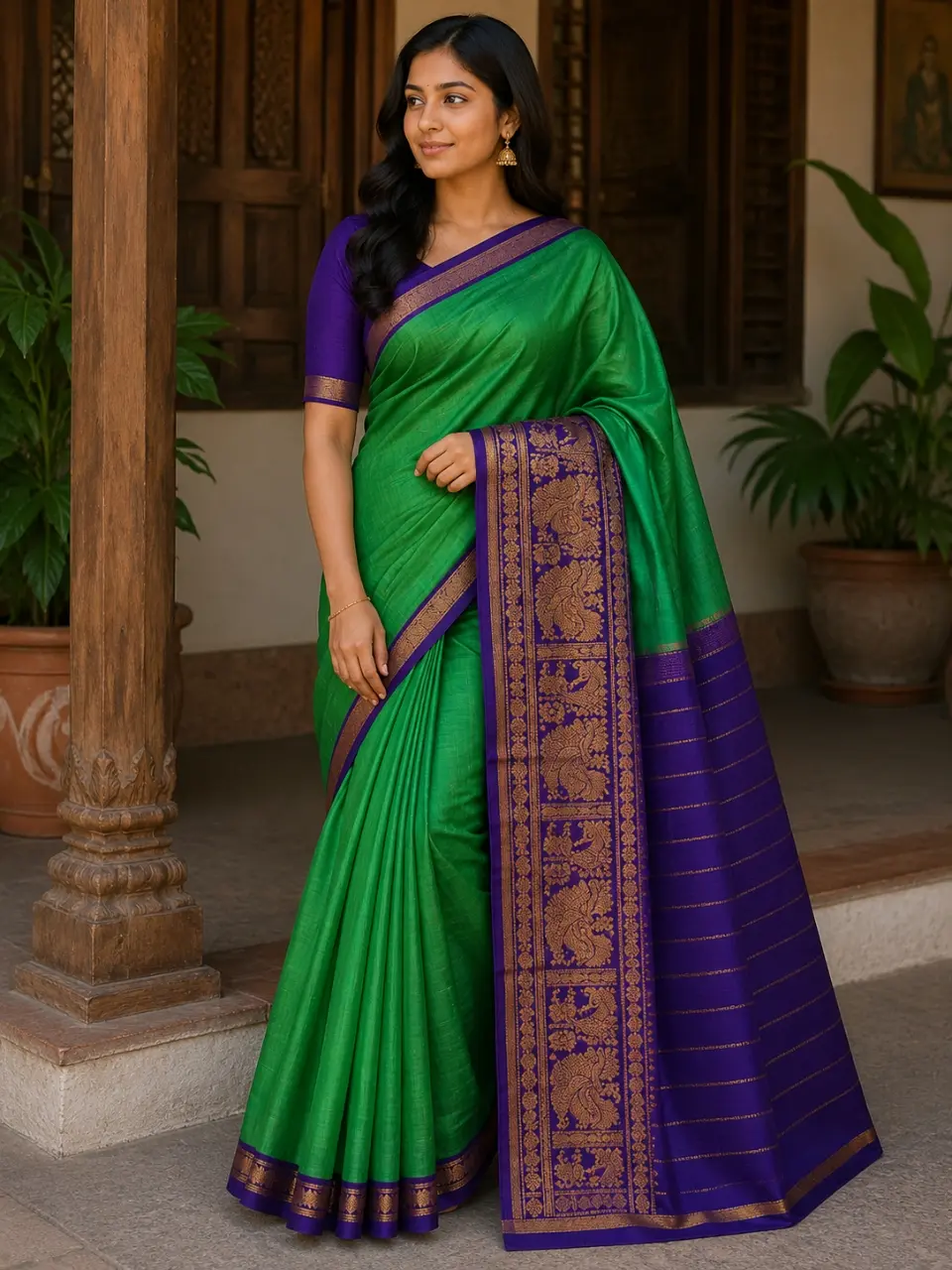 Narayanpet Cotton Saree – Traditional Big Border with Running Blouse