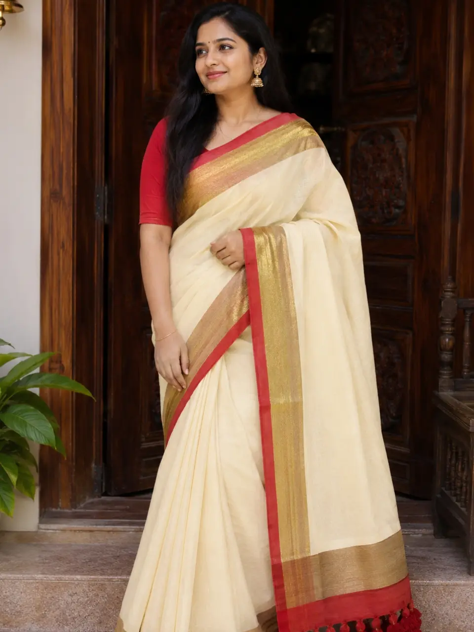 Festival Special Mul Cotton Saree – Contrast Border with Blouse