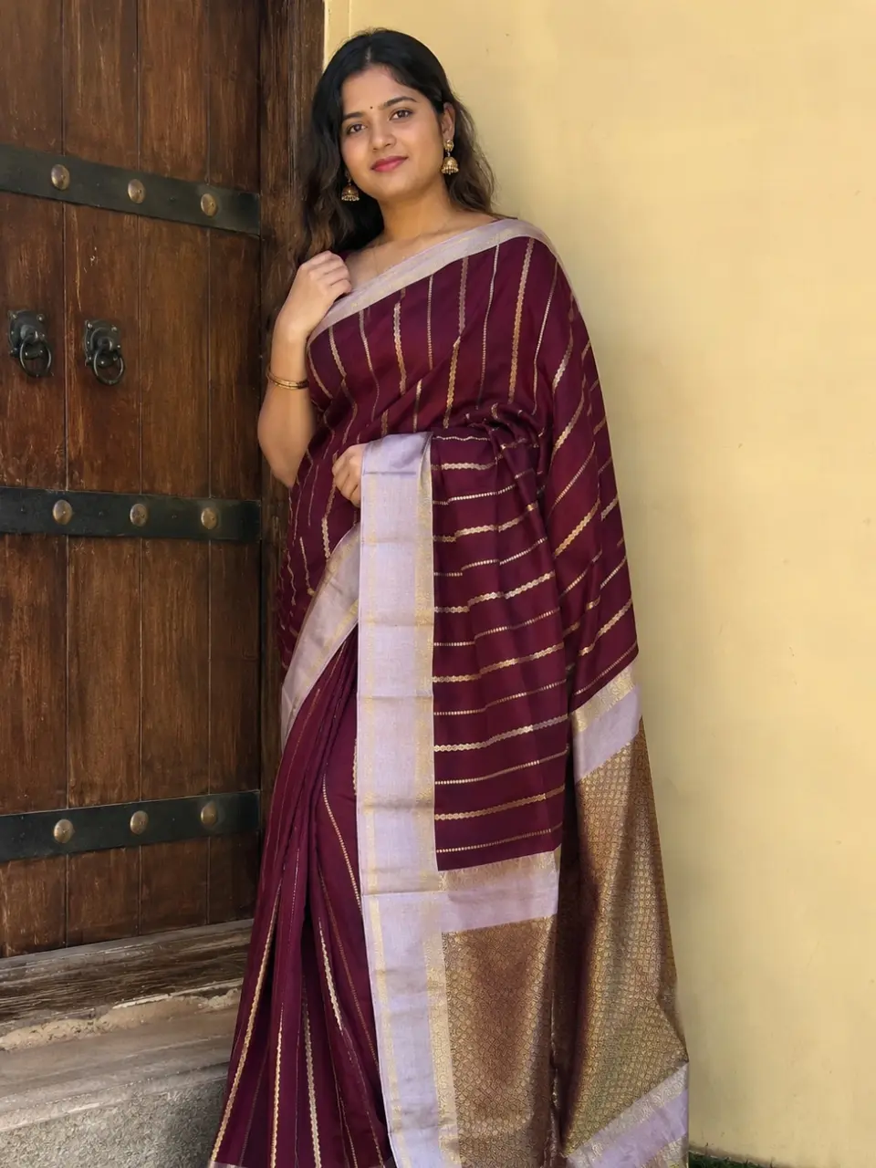 Soft Silk Saree – Vaira Oosi Pattern with Contrast Border