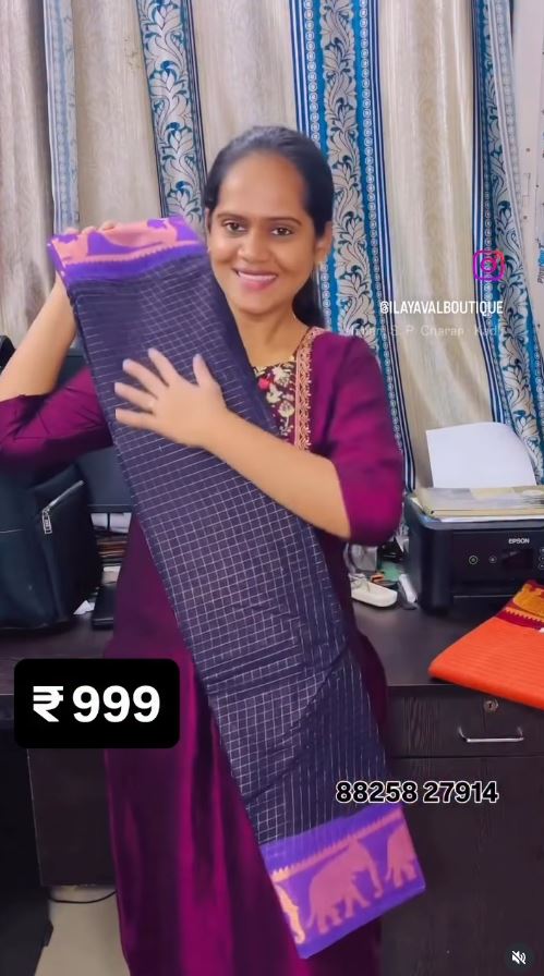Khadi Cotton Saree – Zari Stripe Lines with Running Plain Blouse