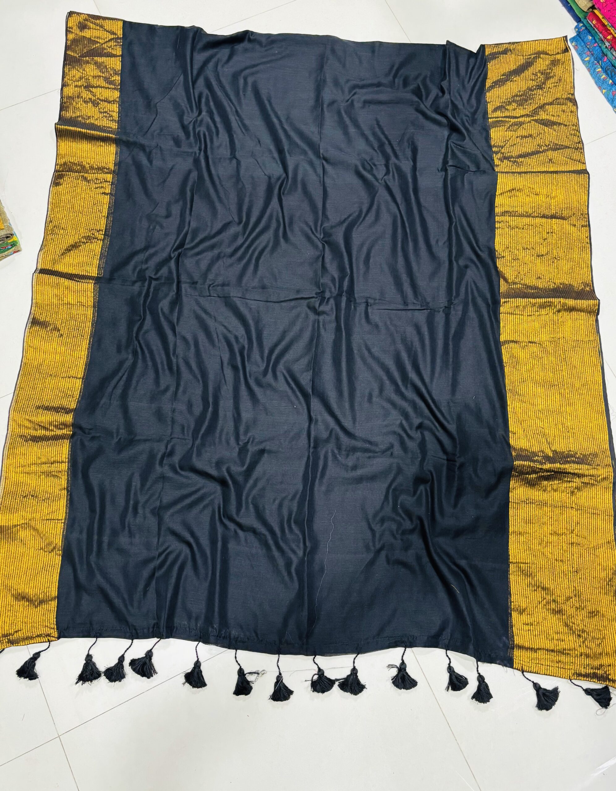 Black Mul cotton with Zari border and no blouse