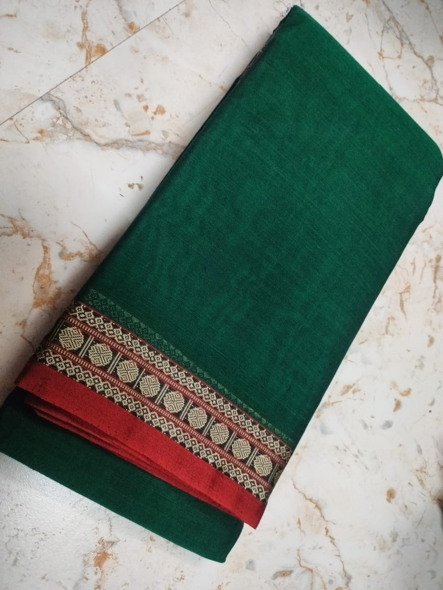 Narayanpet Cotton Saree – Contrast Dollar border with no image or idols