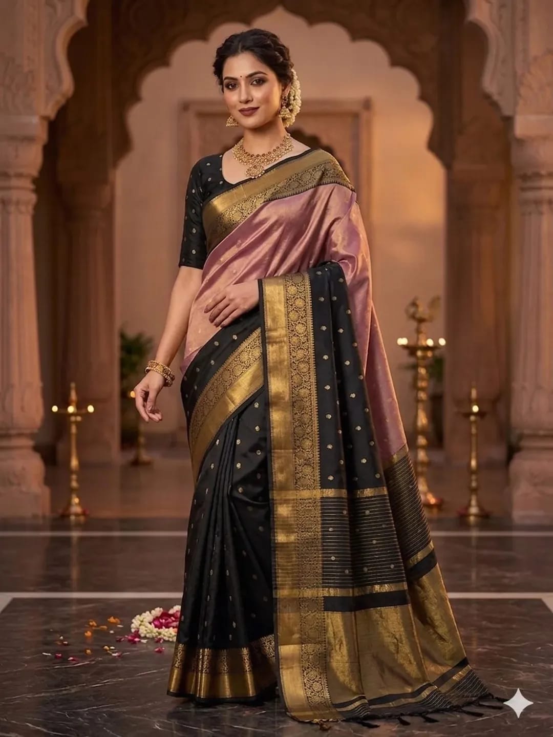 Soft Silk Saree – Half and Half pattern in Classic style