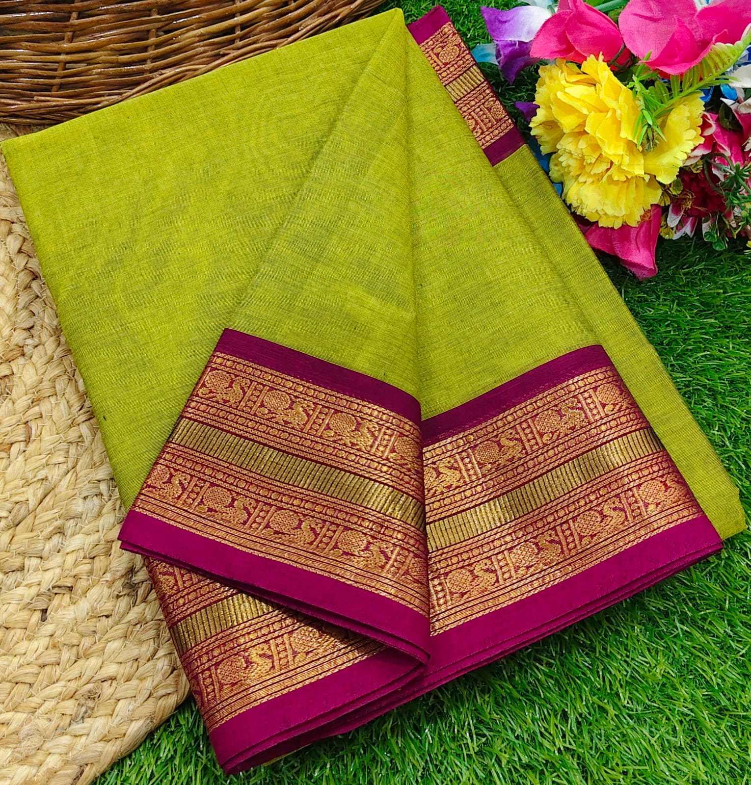 Kanchi Cotton Saree – Traditional and contemporary Zari Border with Striped Pallu & Running blouse