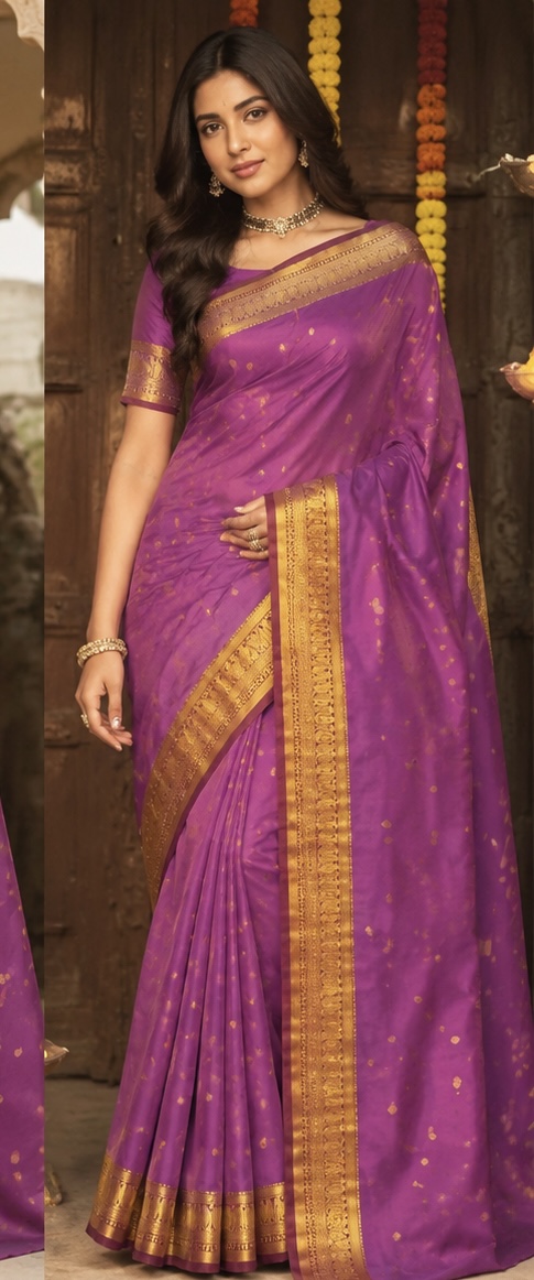 Soft Silk Saree – Zari woven contrast border and running blouse