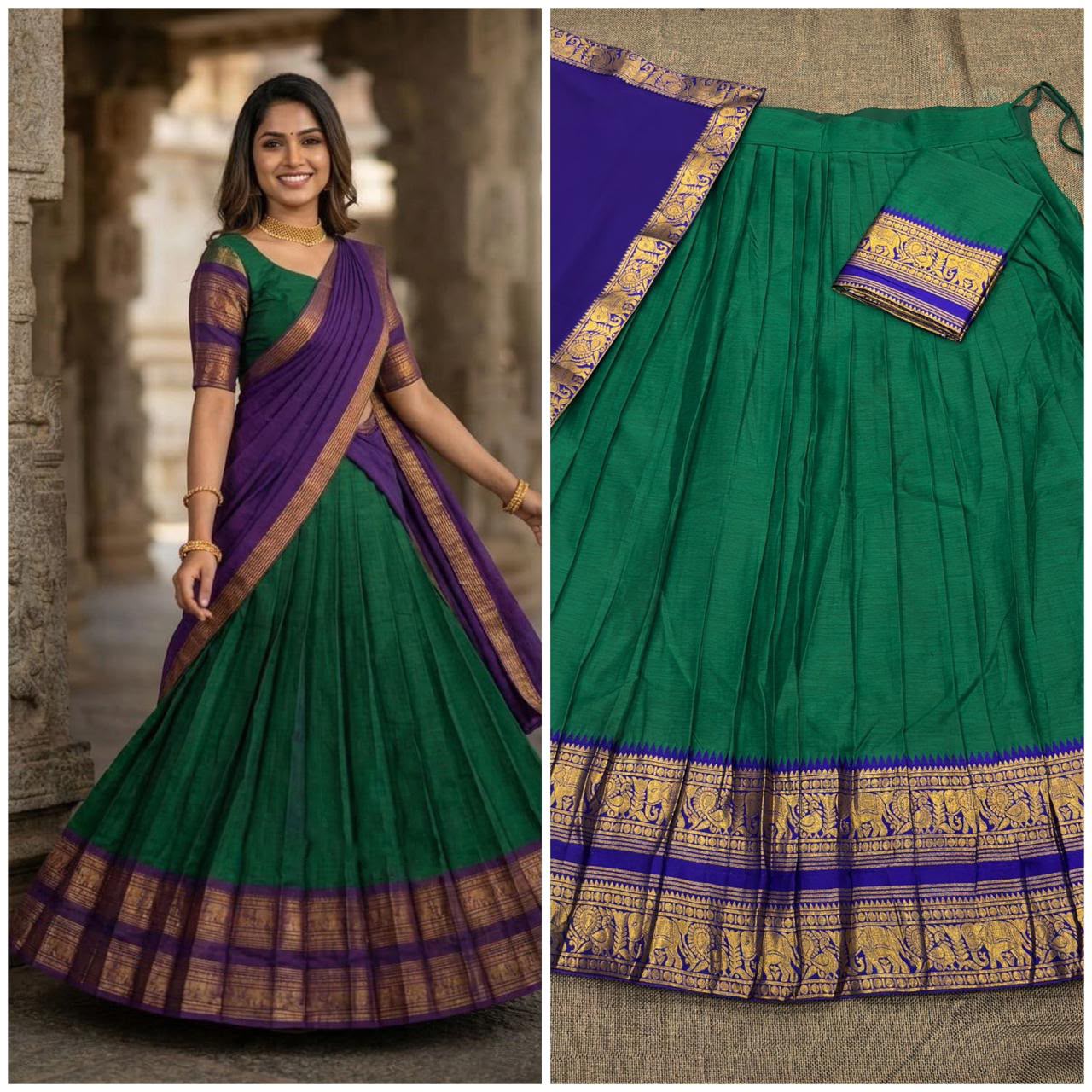 Half Sarees - Kanchi Cotton Half Saree 3 Piece set