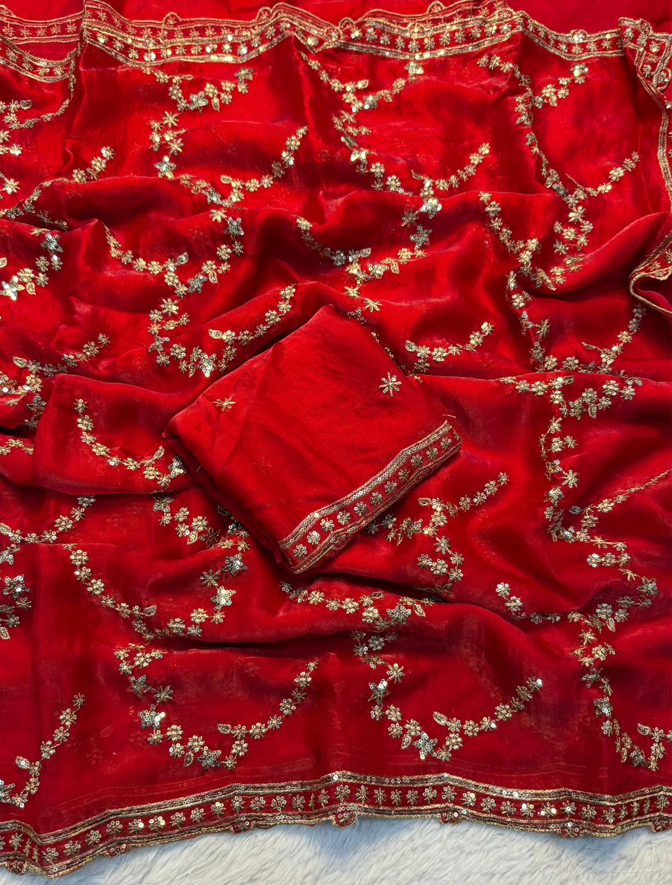 Space silk - party wear saree with full sequence and embroidery work