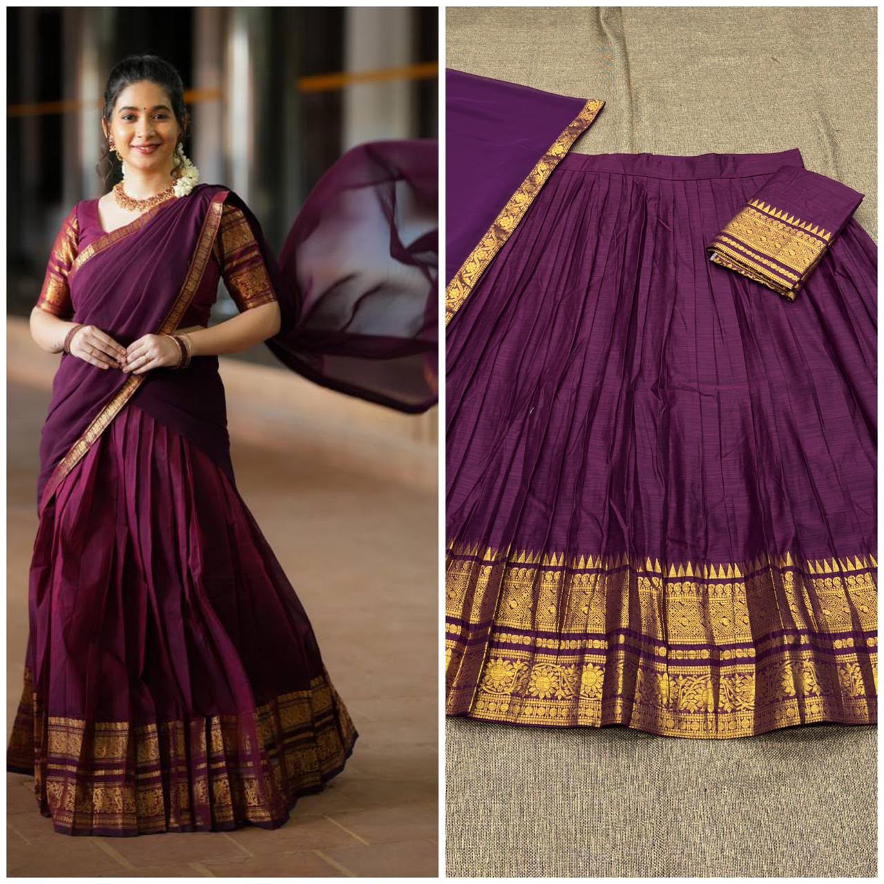 Half Sarees - Kanchi Cotton Half Saree 3 Piece set