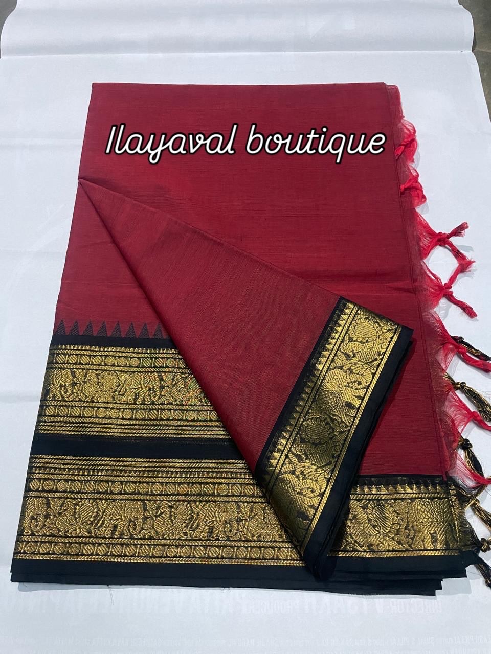 Kanchi Cotton Saree – Double Zari Border with Striped Pallu & Running Blouse