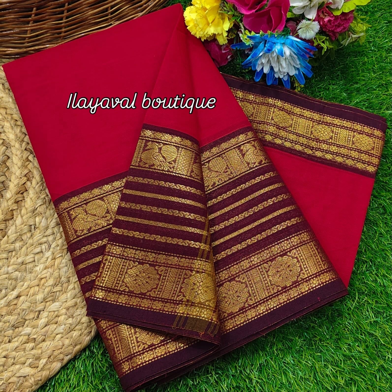 Kanchi Cotton Saree – Traditional and contemporary Zari Border with Striped Pallu & Running Blouse