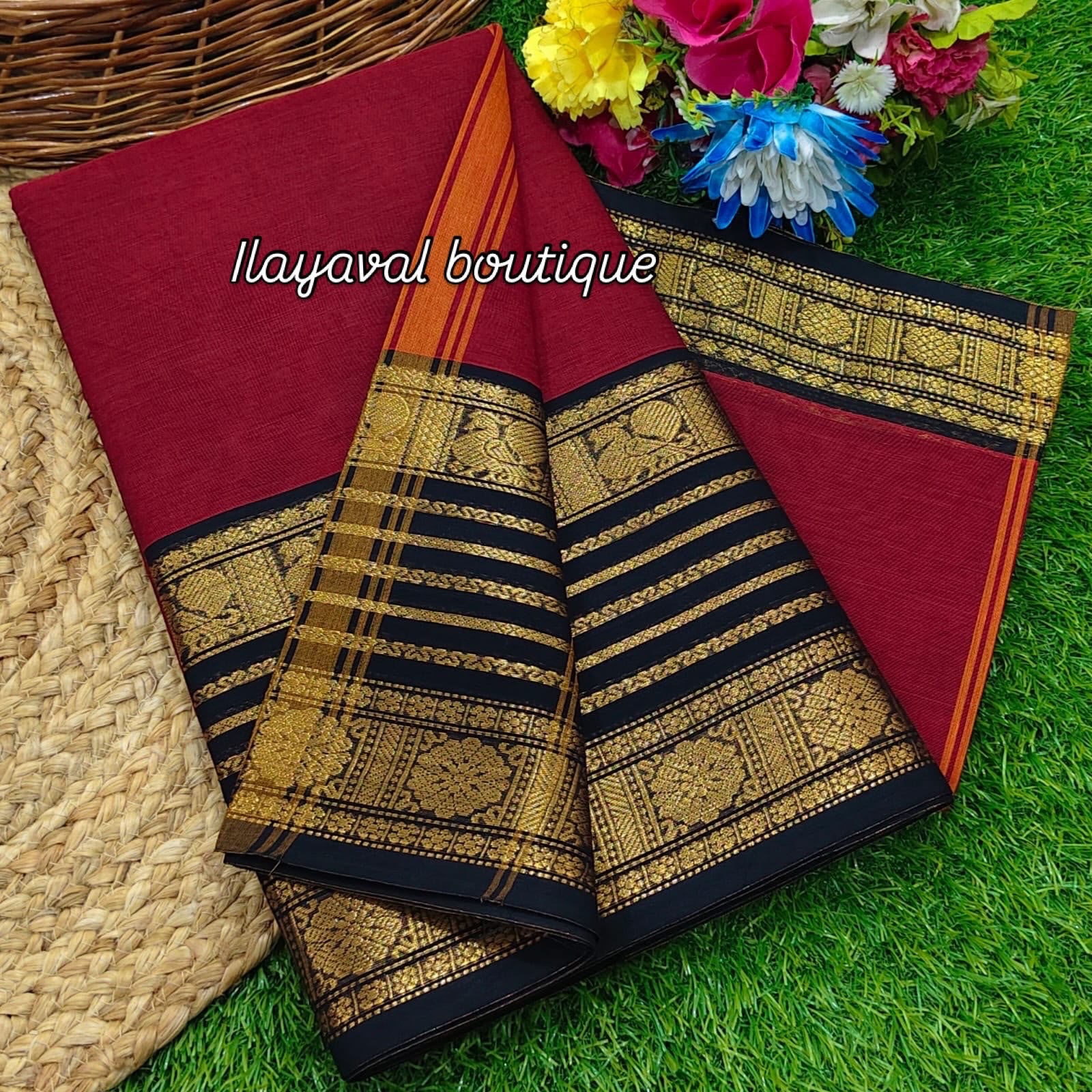 Kanchi Cotton Saree – Traditional and contemporary Zari Border with Striped Pallu & Running Blouse