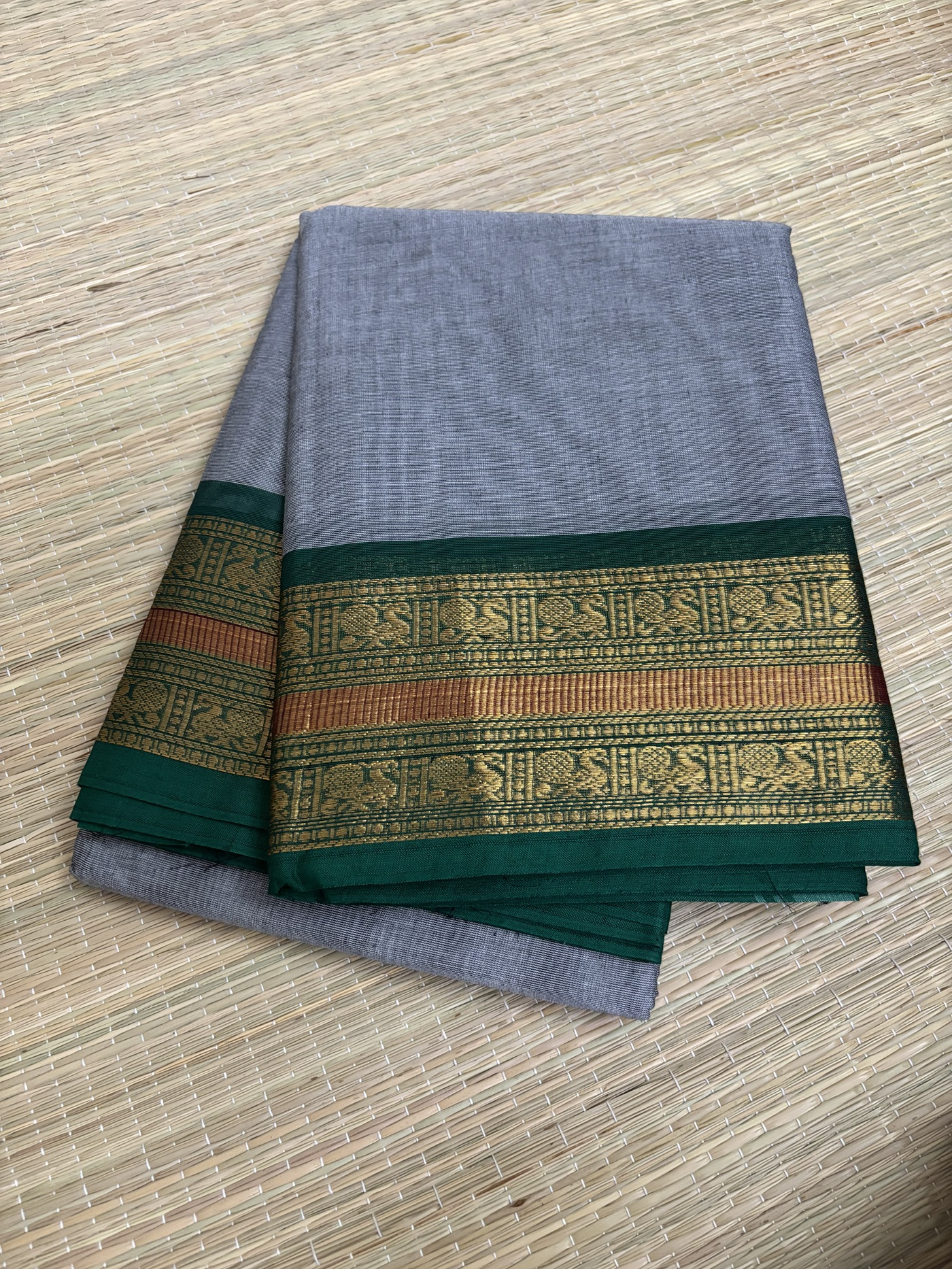 Kanchi Cotton Saree – Traditional and contemporary Zari Border with Striped Pallu & Running blouse