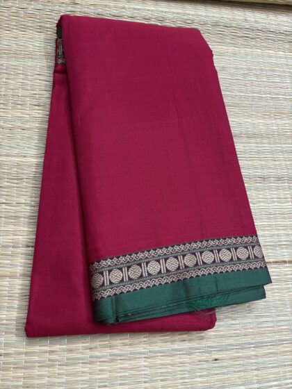 Narayanpet Cotton Saree – Contrast Dollar border with no image or idols - Pink